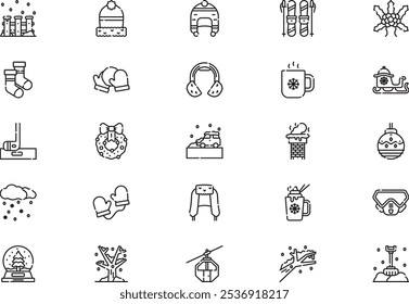 La colección de iconos de invierno es una Ilustración vectorial con trazo editable.