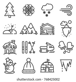 Winter icons collection - vector silhouette. Line set illustrations