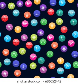 Winter icons in color circles. Seamless pattern. Background vector illustration.