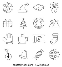 Winter Icons Design Vector Thin Outline Style