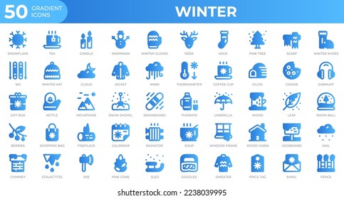 Winter icons in gradient style. Snowflake, tea, sweater. Gradient icons collection. Holiday symbol. Vector illustration