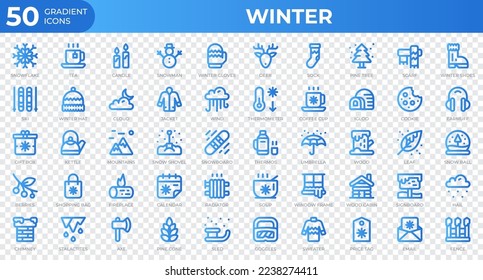 Winter icons in gradient style. Snowflake, tea, sweater. Gradient icons collection. Holiday symbol. Vector illustration
