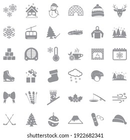 Winter Icons. Gray Flat Design. Vector Illustration.