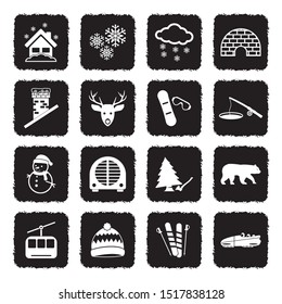 Winter Icons. Grunge Black Flat Design. Vector Illustration.