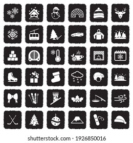Winter Icons. Grunge Black Flat Design. Vector Illustration.