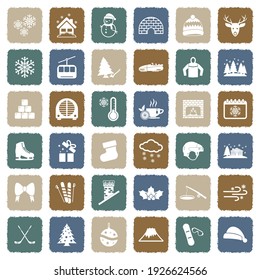 Winter Icons. Grunge Color Flat Design. Vector Illustration.