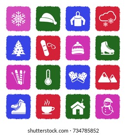 Winter Icons. Grunge Color Flat Design. Vector Illustration. 