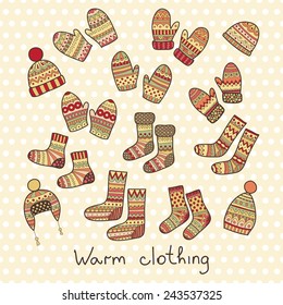 Winter icons - hats, mittens and socks.