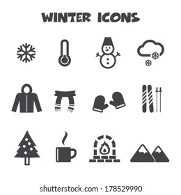 winter icons, mono vector symbols