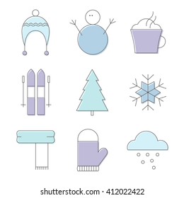 Winter icons on white background. Vector illustration