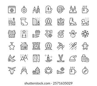 Winter icons. Outline symbols collection. Premium vector line icons set
