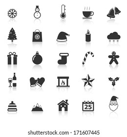 Winter icons with reflect on white background, stock vector