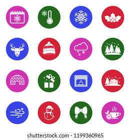 Winter Icons. Set 2. White Flat Design In Circle. Vector Illustration. 