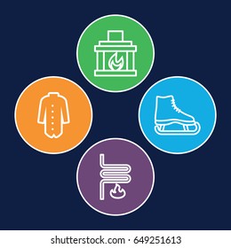 Winter icons set. set of 4 winter outline icons such as jacket, fireplace, heating system