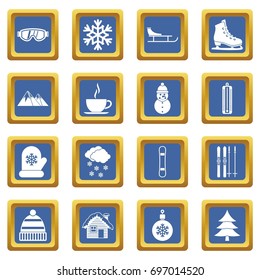 Winter icons set in blue color isolated vector illustration for web and any design