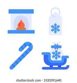 Winter Icons Set = chimney, label, candy cane, sleigh. Perfect for website mobile app, app icons, presentation, illustration and any other projects.