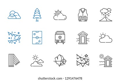 winter icons set. Collection of winter with cabin, garland, iceberg, cloudy, scarf, ice, air hockey, garlands, snowing, jacket, pine, mountain. Editable and scalable winter icons.
