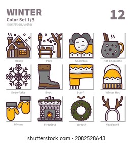 Winter icons set, Color, vector and illustration set 