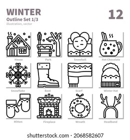Winter icons set, Detailed Outline, vector and illustration set 1