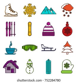 Winter icons set. Doodle illustration of vector icons isolated on white background for any web design