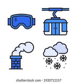 Juego de Iconos de Invierno (Línea Llena) = gafas, teleférico, chimenea, copo de nieve. Perfecto para aplicaciones móviles de sitios web, iconos de aplicaciones, presentación, ilustración y cualquier otro proyecto.