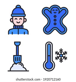 Winter Icons Set (Filled Line) = avatar, gingerbread, shovel, temperature. Perfect for website mobile app, app icons, presentation, illustration and any other projects.