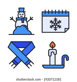 Juego de Iconos de Invierno (Línea Llena) = muñeco de nieve, calendario, bufanda, vela. Perfecto para aplicaciones móviles de sitios web, iconos de aplicaciones, presentación, ilustración y cualquier otro proyecto.