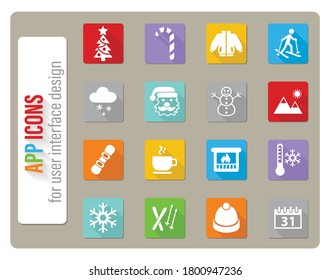winter icons set in flat design with long shadow
