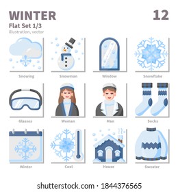 Winter icons set, Flat, vector and illustration set 1
