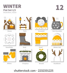 Winter icons set, Flat, vector and illustration set 1
