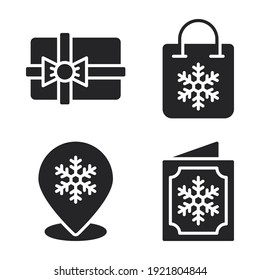 Winter Icons Set = gift box, shopping bag, pin, winter invitation. Perfect for website mobile app, app icons, presentation, illustration and any other projects.