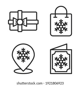 Winter Icons Set = gift box, shopping bag, pin, winter invitation. Perfect for website mobile app, app icons, presentation, illustration and any other projects.