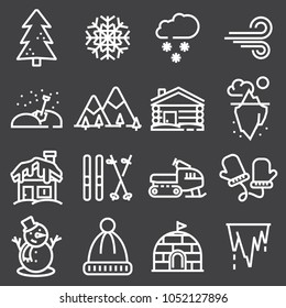 Winter icons set with gray background. Vector illustrations