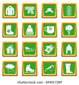 Winter icons set in green color isolated vector illustration for web and any design