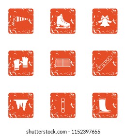 Winter icons set. Grunge set of 9 winter vector icons for web isolated on white background