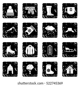 Winter icons set icons in grunge style isolated on white background. Vector illustration