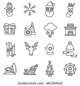 winter icons set. New Year collection. Thin line design