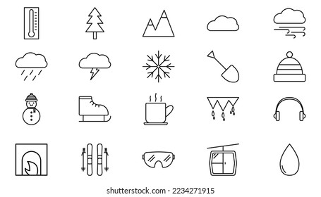 Winter icons set on white background. Vector illustration. EPS 10.