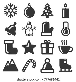 Winter Icons Set on White Background. Vector