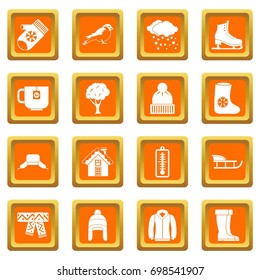 Winter icons set in orange color isolated vector illustration for web and any design