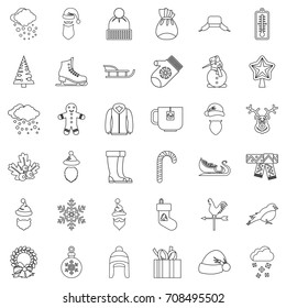 Winter icons set. Outline style of 36 winter vector icons for web isolated on white background