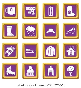 Winter icons set in purple color isolated vector illustration for web and any design