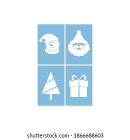 Winter icons set. Snowman, gift, santa, fir-tree. Flat design. Vector illustration