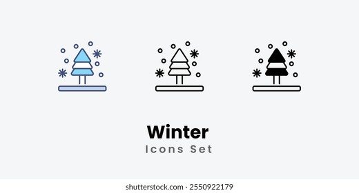 Winter Icons set thin line and glyph vector icon illustration