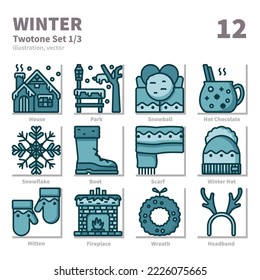 Winter icons set, Twotone, vector and illustration set 1