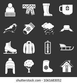 Winter icons set vector white isolated on grey background 