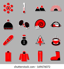 Winter icons with shadows on gray background, stock vector