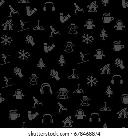 Winter icons in single color. Seamless pattern. Background vector illustration.