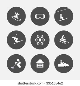 Winter Icons. Ski sport. Buttons Set. Resort
