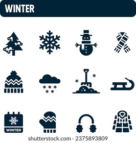 Winter icons. Winter solstice vector set. Filled icon design. Cold and snow season.